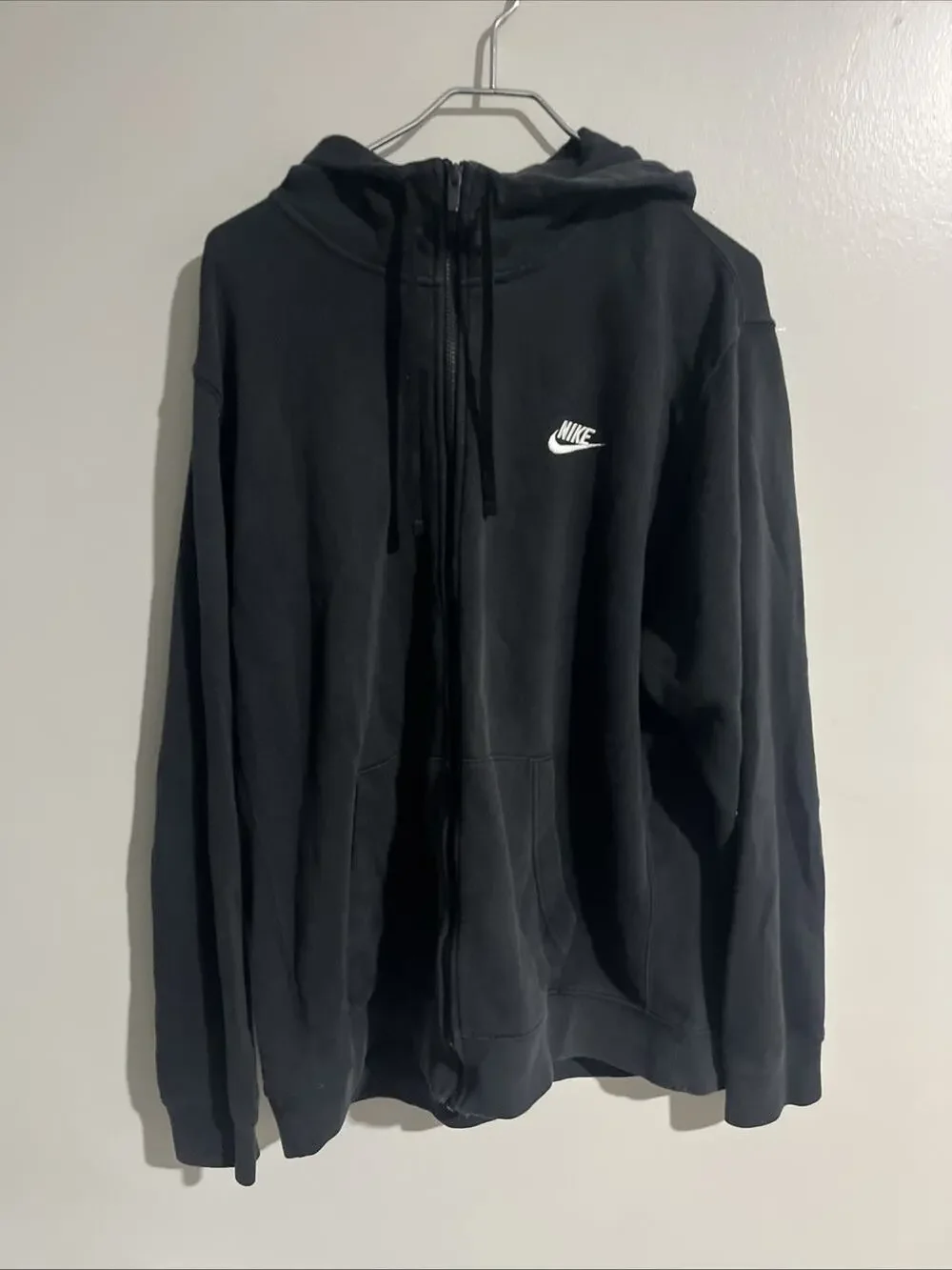 Nike Hoodie Mens XL Black Full Zip Fleece Sweatshirt Swoosh Logo Casual